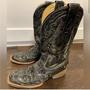 Corral Womens 8.5 M Black Leather Snake Inlay Pointed Toe Cowboy Western Boots